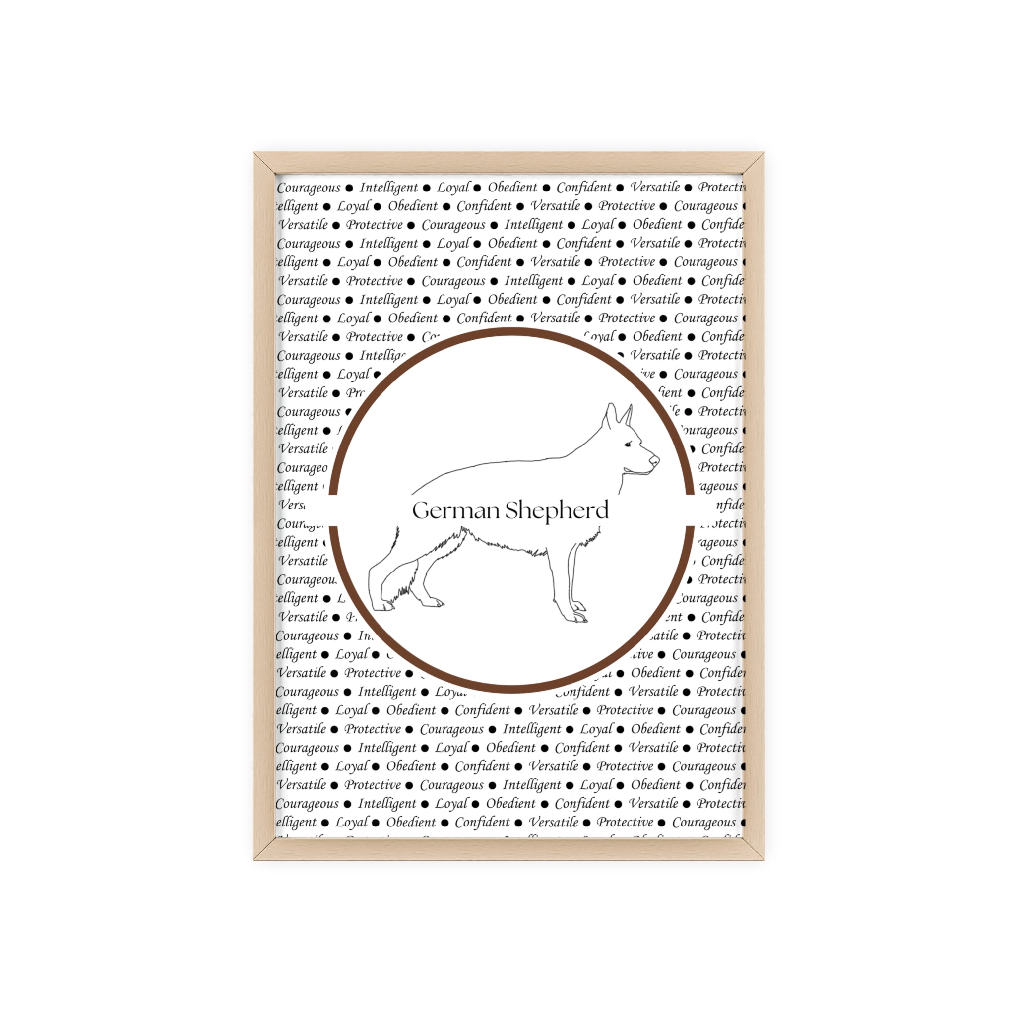 Poster i träram (tavla) med Tysk Schäfer (German Shepherd)-motiv