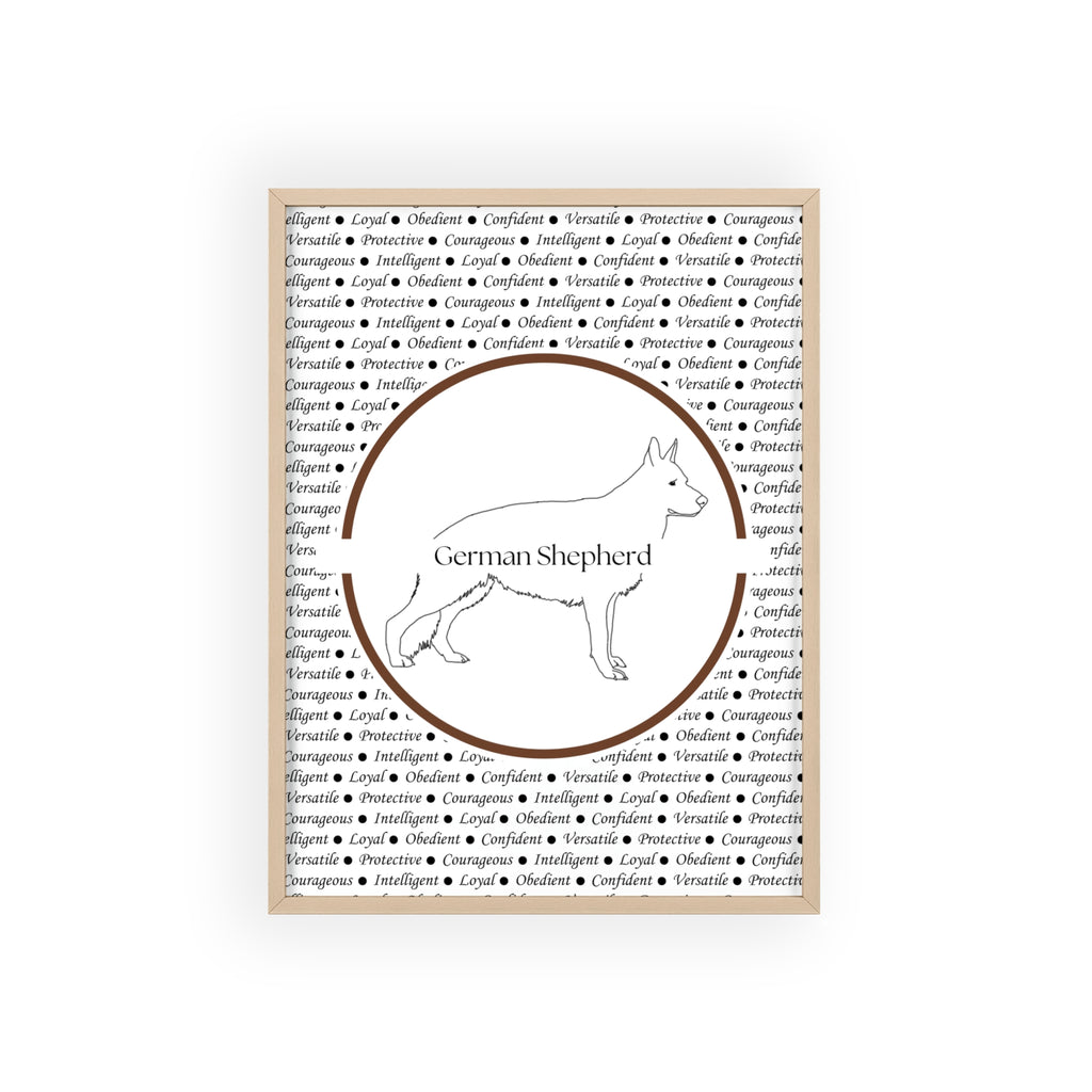 Poster i träram (tavla) med Tysk Schäfer (German Shepherd)-motiv