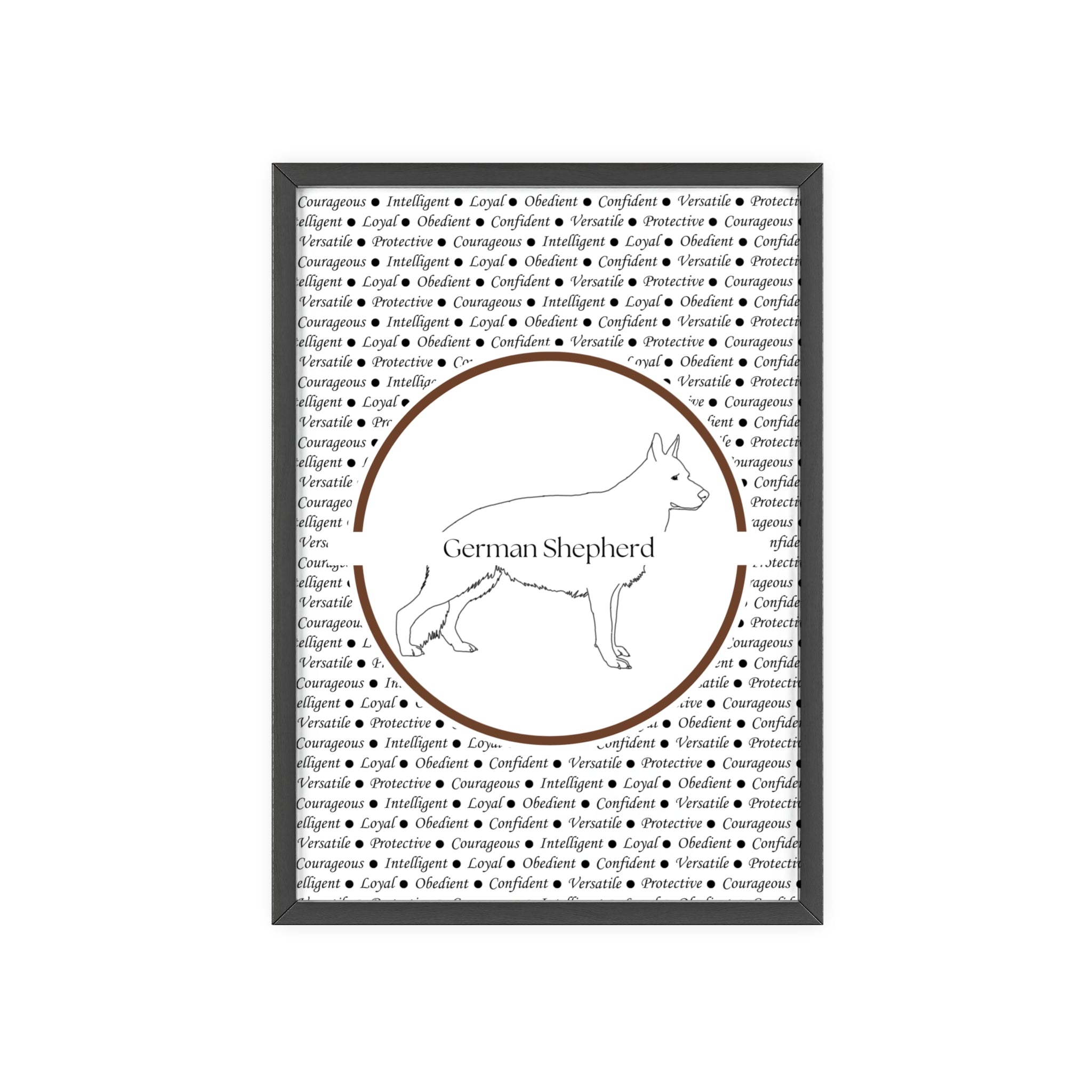 Poster i träram (tavla) med Tysk Schäfer (German Shepherd)-motiv