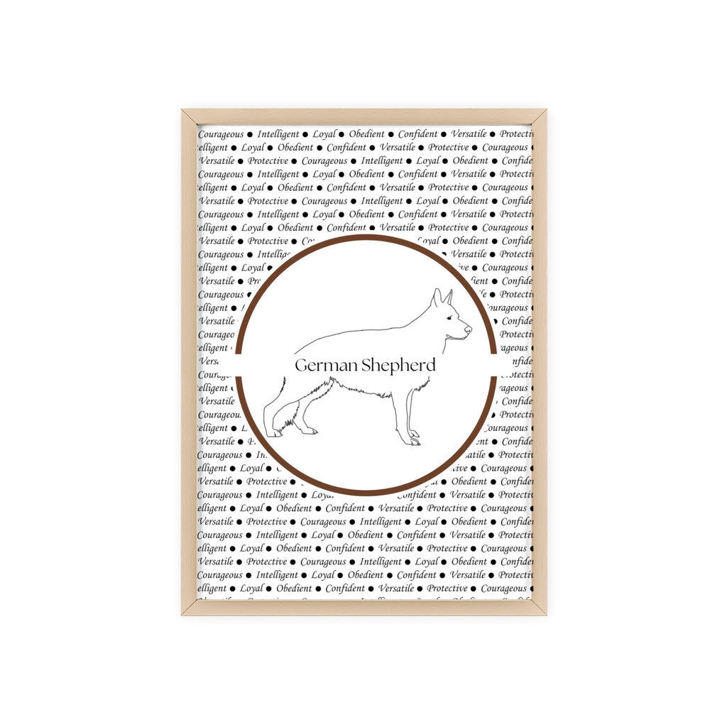 Poster i träram (tavla) med Tysk Schäfer (German Shepherd)-motiv