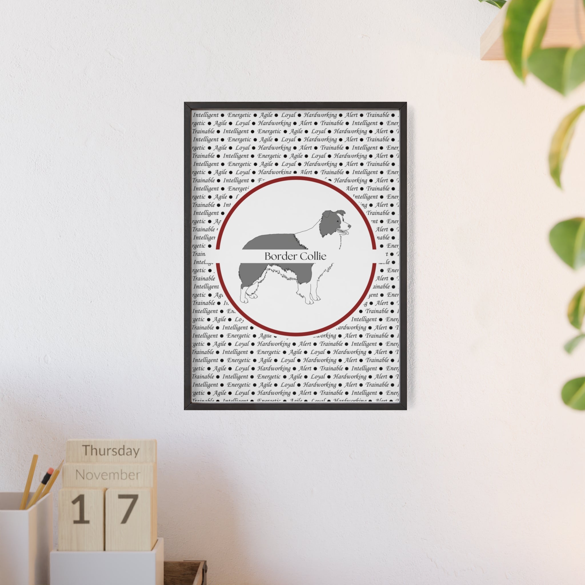 Poster i träram (tavla) med Border Collie-motiv