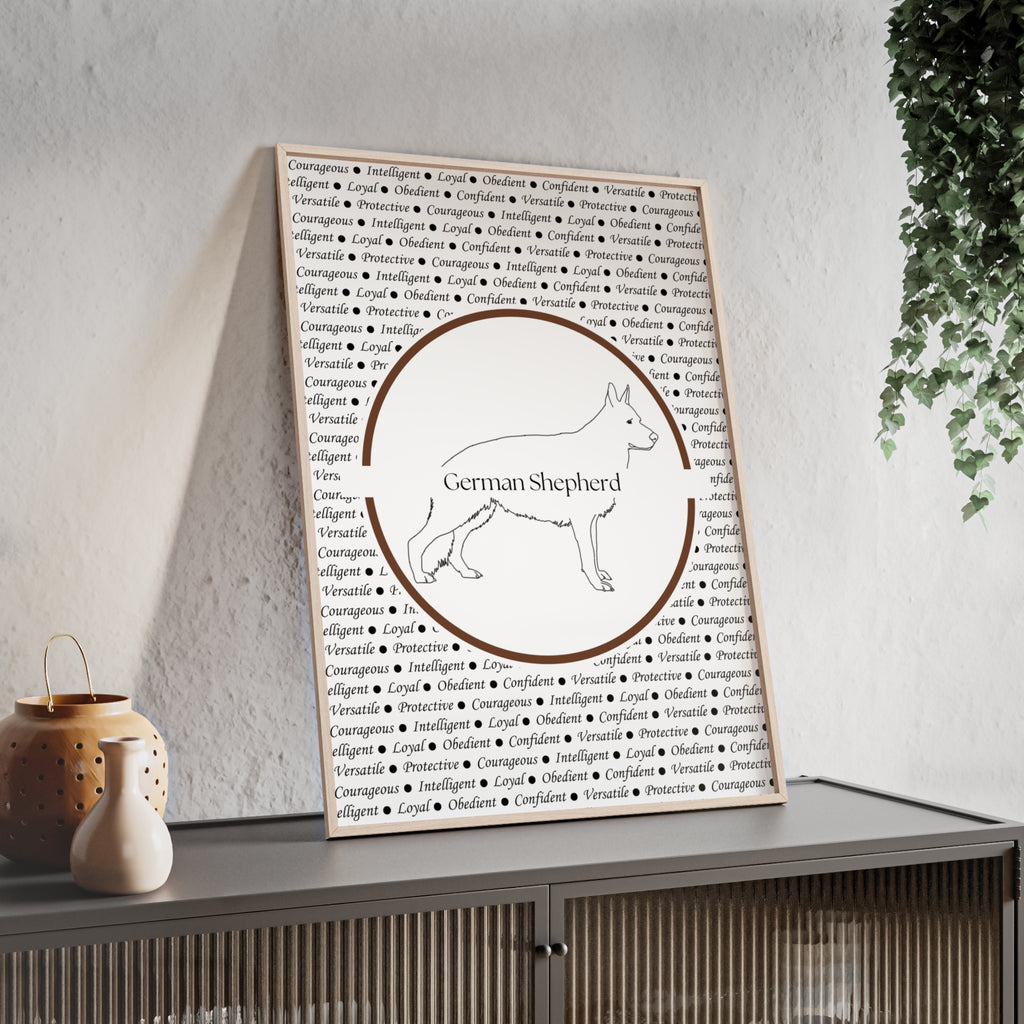 Poster i träram (tavla) med Tysk Schäfer (German Shepherd)-motiv