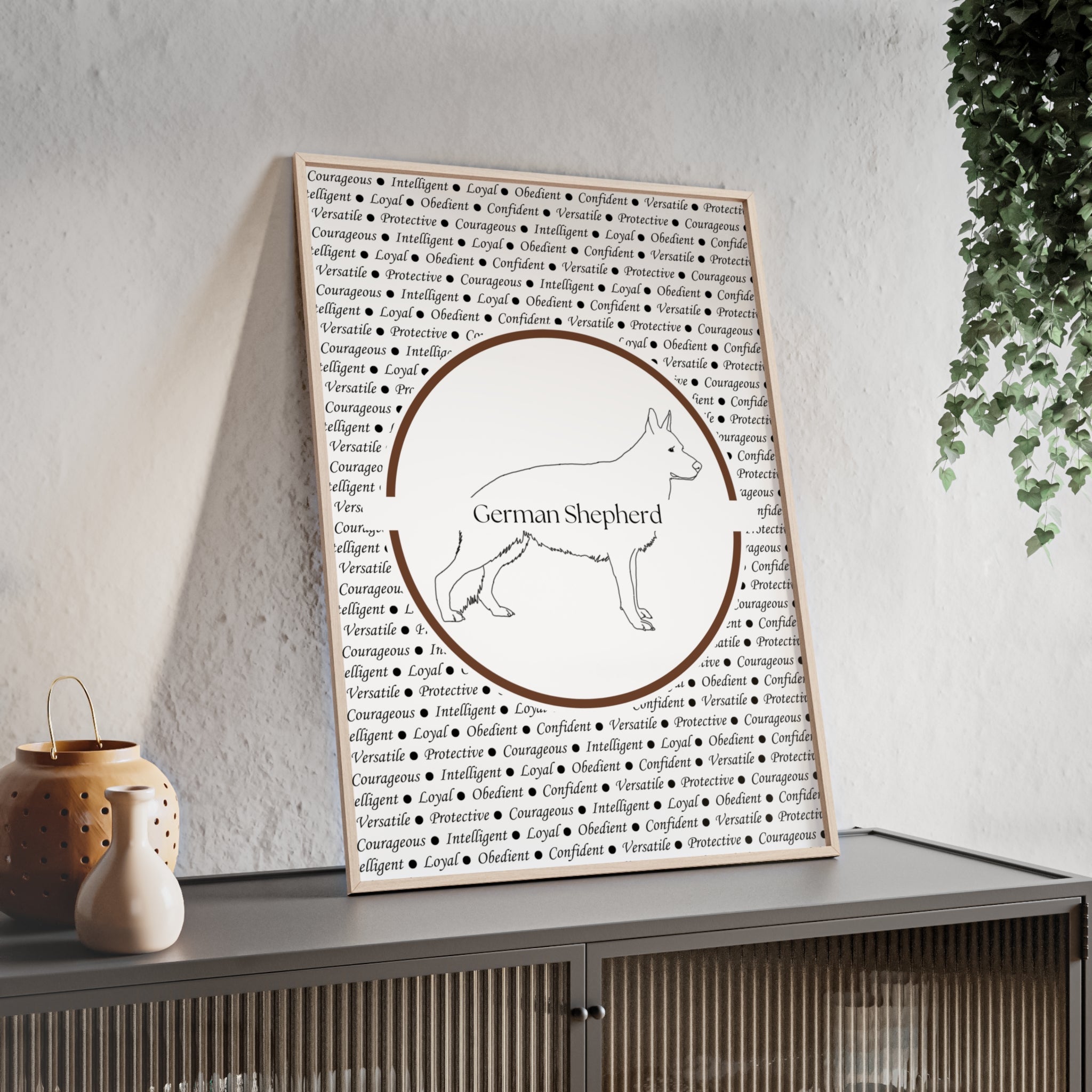 Poster i träram (tavla) med Tysk Schäfer (German Shepherd)-motiv