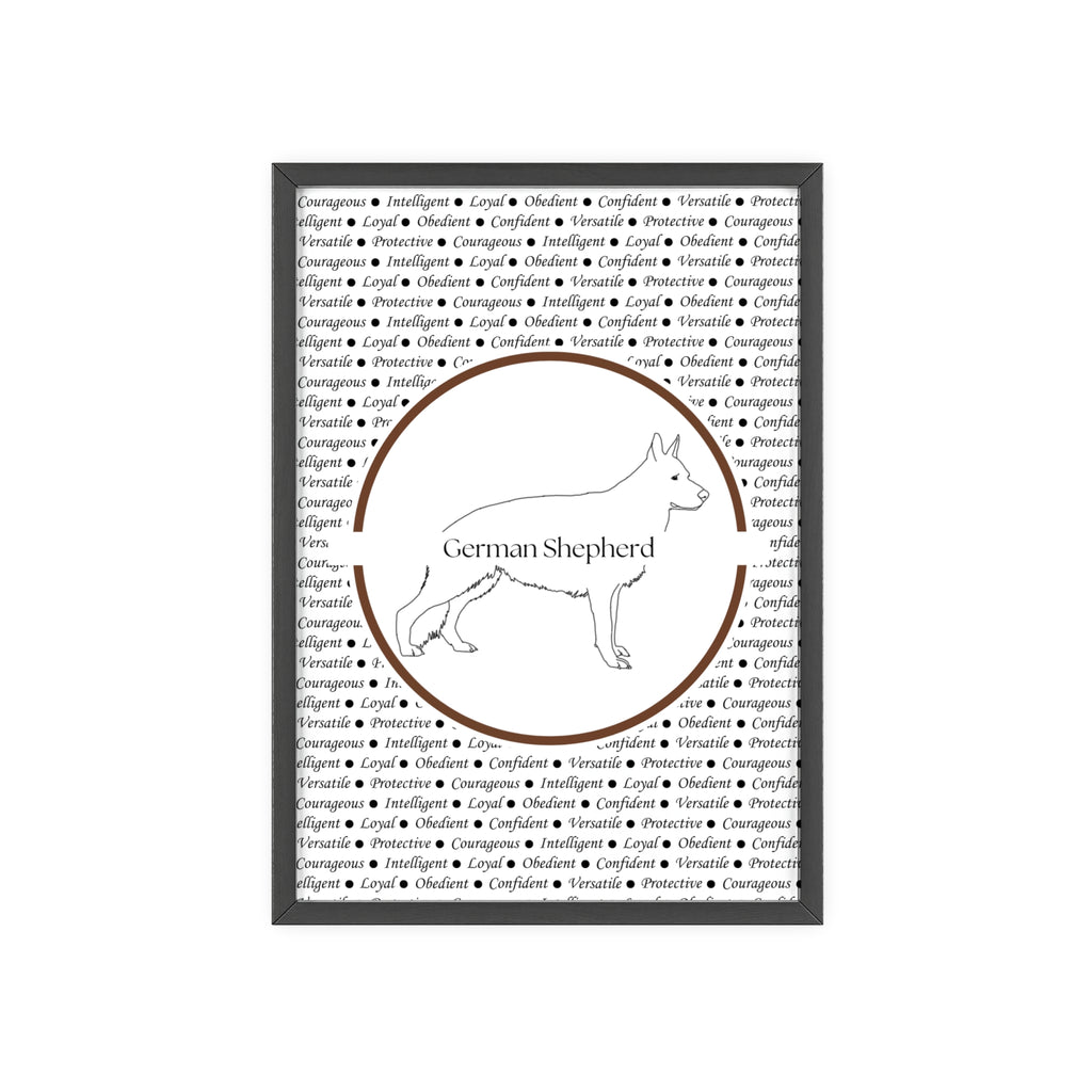 Poster i träram (tavla) med Tysk Schäfer (German Shepherd)-motiv