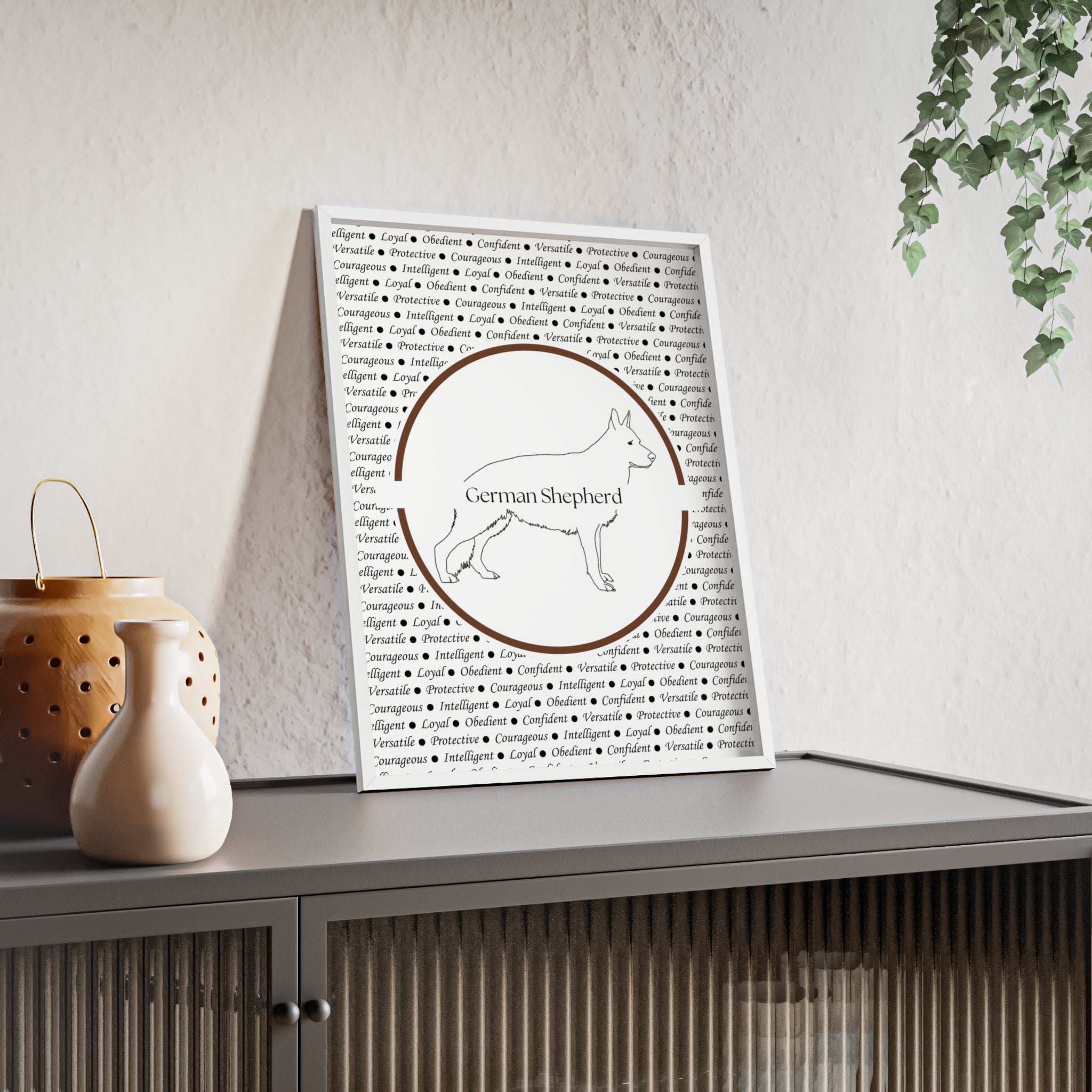 Poster i träram (tavla) med Tysk Schäfer (German Shepherd)-motiv