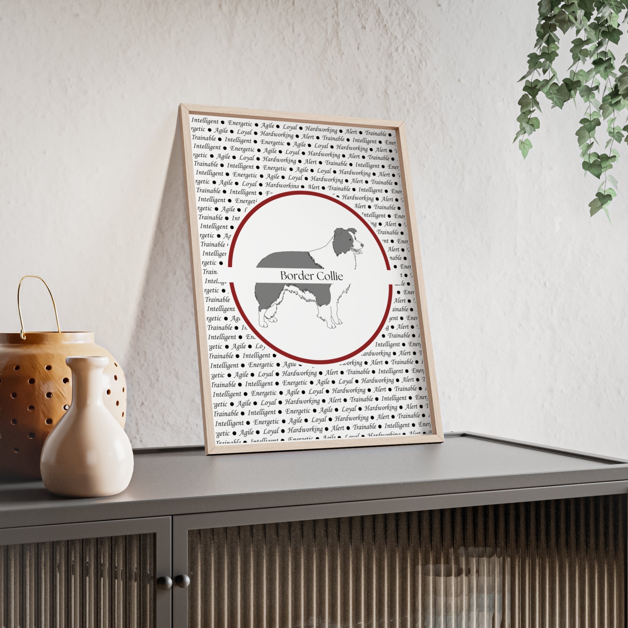Poster i träram (tavla) med Border Collie-motiv