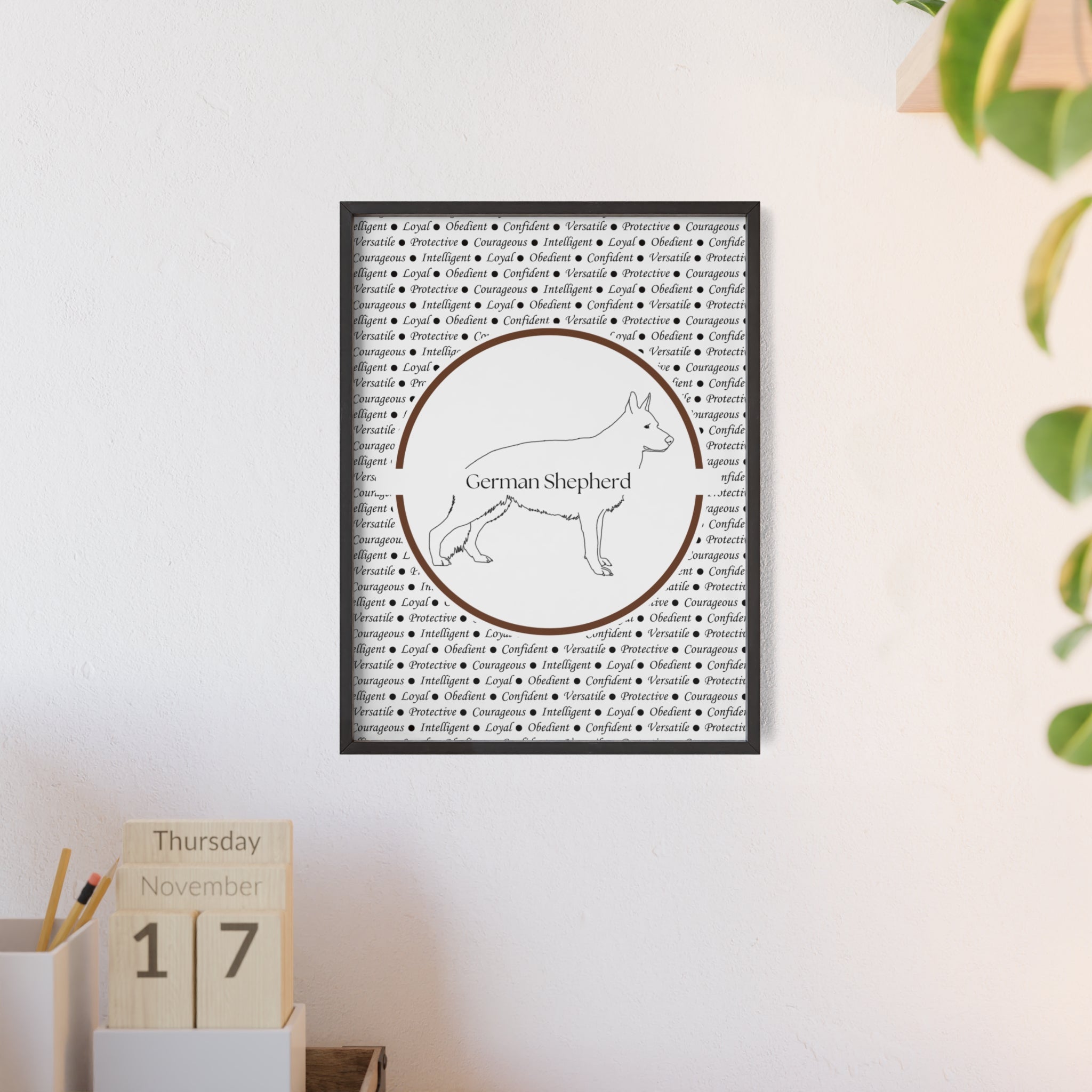 Poster i träram (tavla) med Tysk Schäfer (German Shepherd)-motiv