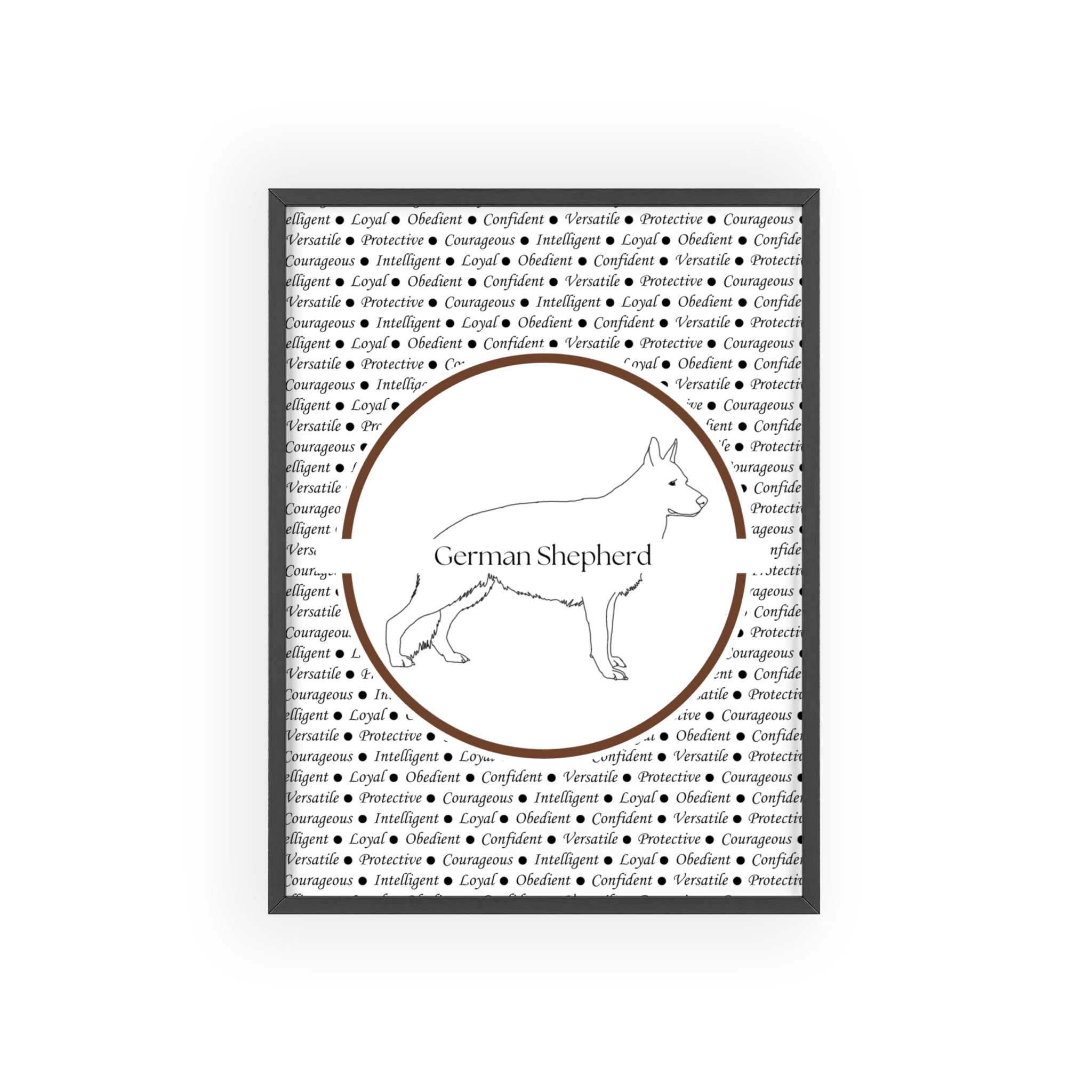 Poster i träram (tavla) med Tysk Schäfer (German Shepherd)-motiv
