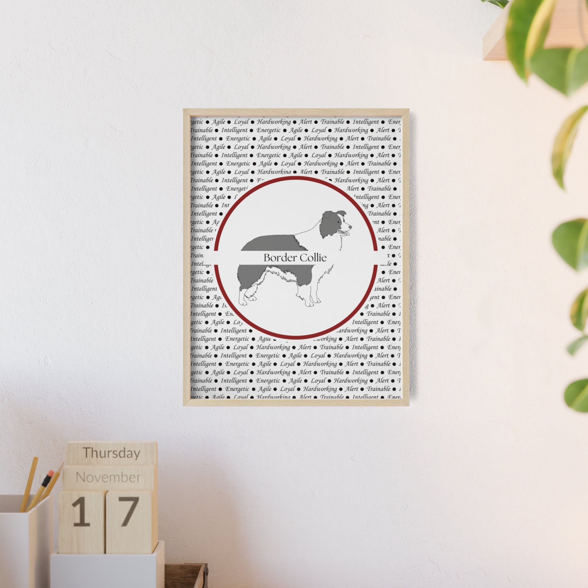 Poster i träram (tavla) med Border Collie-motiv