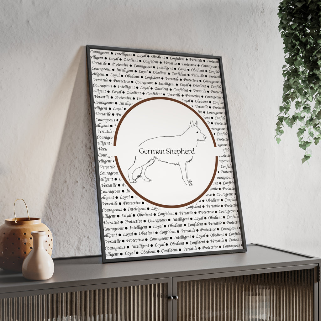 Poster i träram (tavla) med Tysk Schäfer (German Shepherd)-motiv