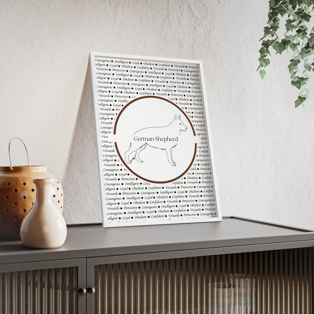 Poster i träram (tavla) med Tysk Schäfer (German Shepherd)-motiv