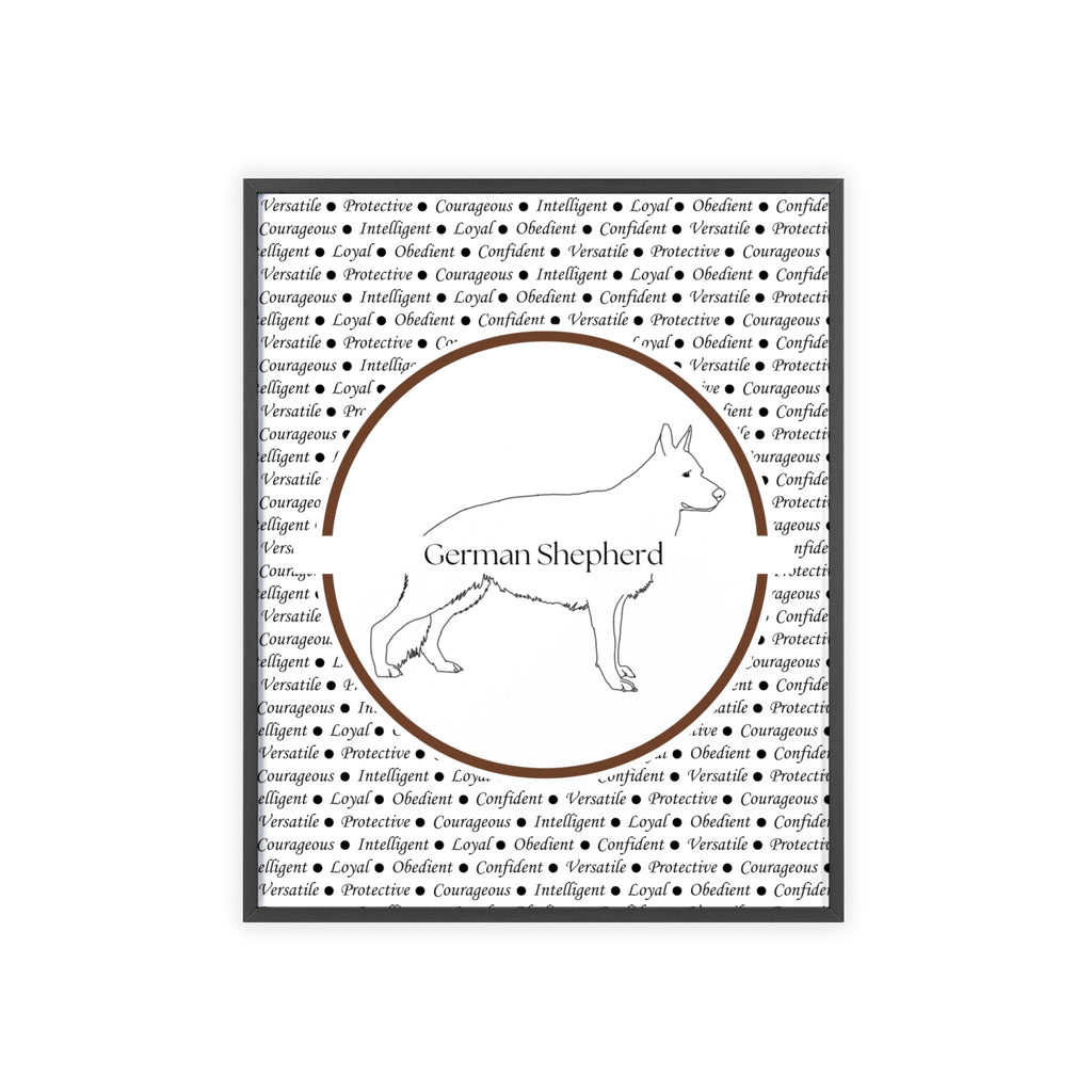 Poster i träram (tavla) med Tysk Schäfer (German Shepherd)-motiv