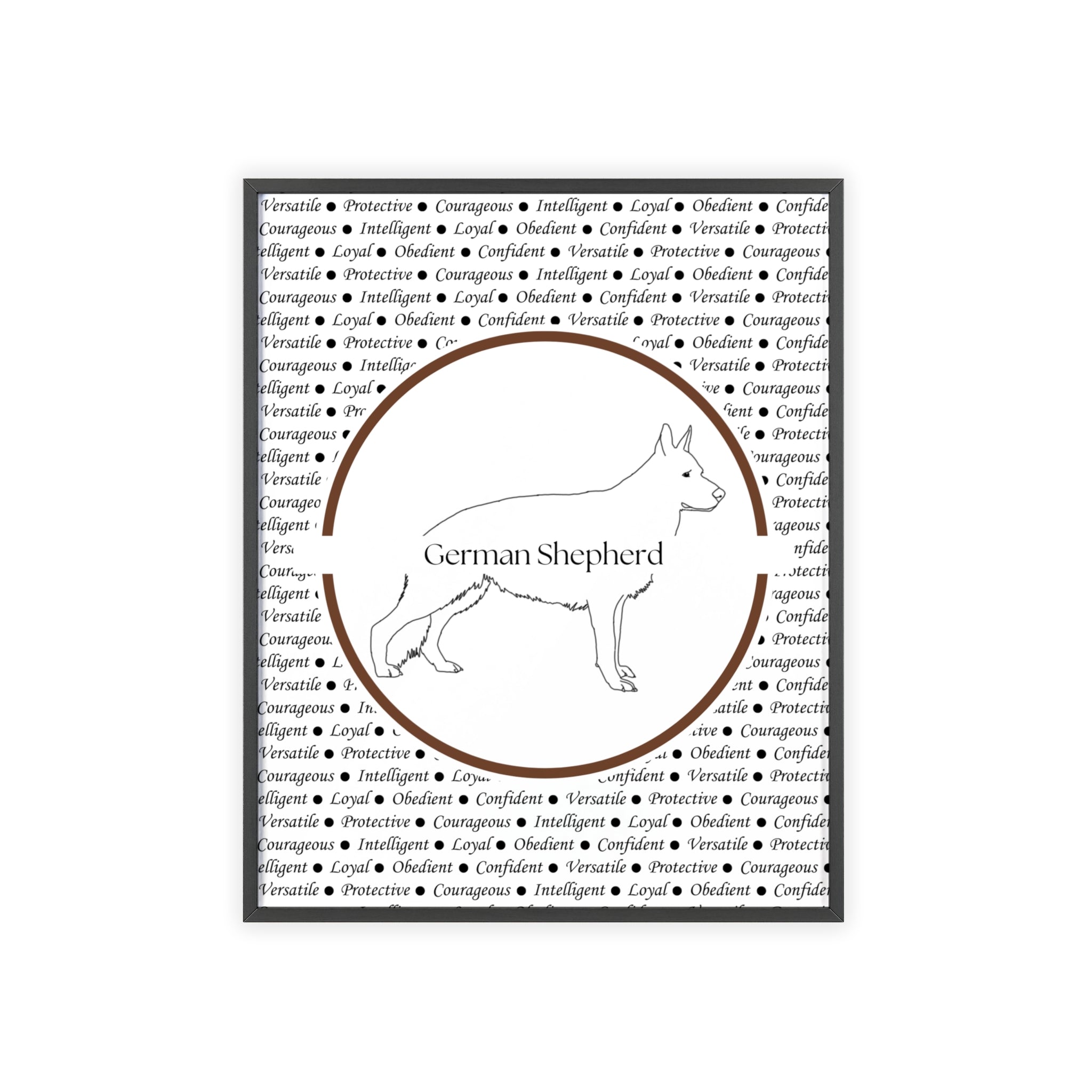 Poster i träram (tavla) med Tysk Schäfer (German Shepherd)-motiv