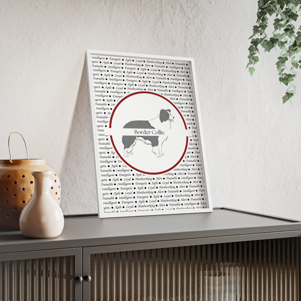 Poster i träram (tavla) med Border Collie-motiv