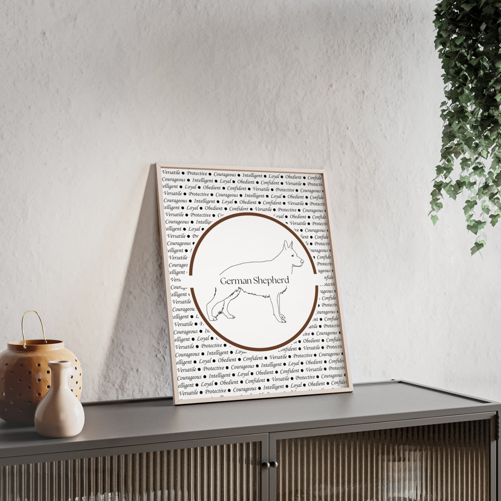 Poster i träram (tavla) med Tysk Schäfer (German Shepherd)-motiv