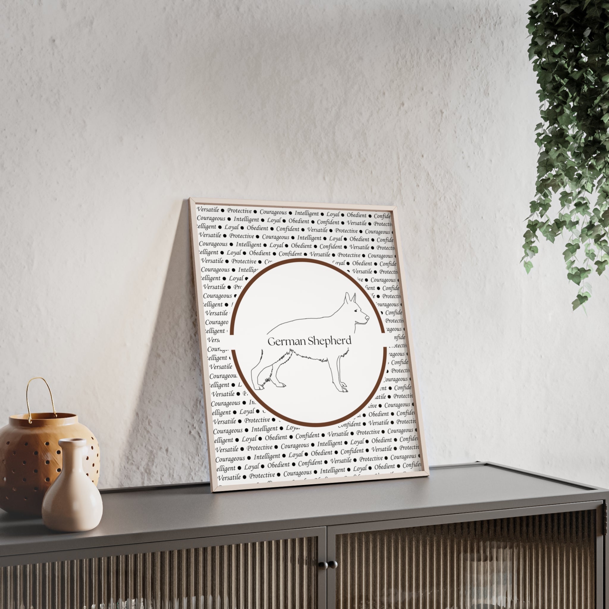 Poster i träram (tavla) med Tysk Schäfer (German Shepherd)-motiv