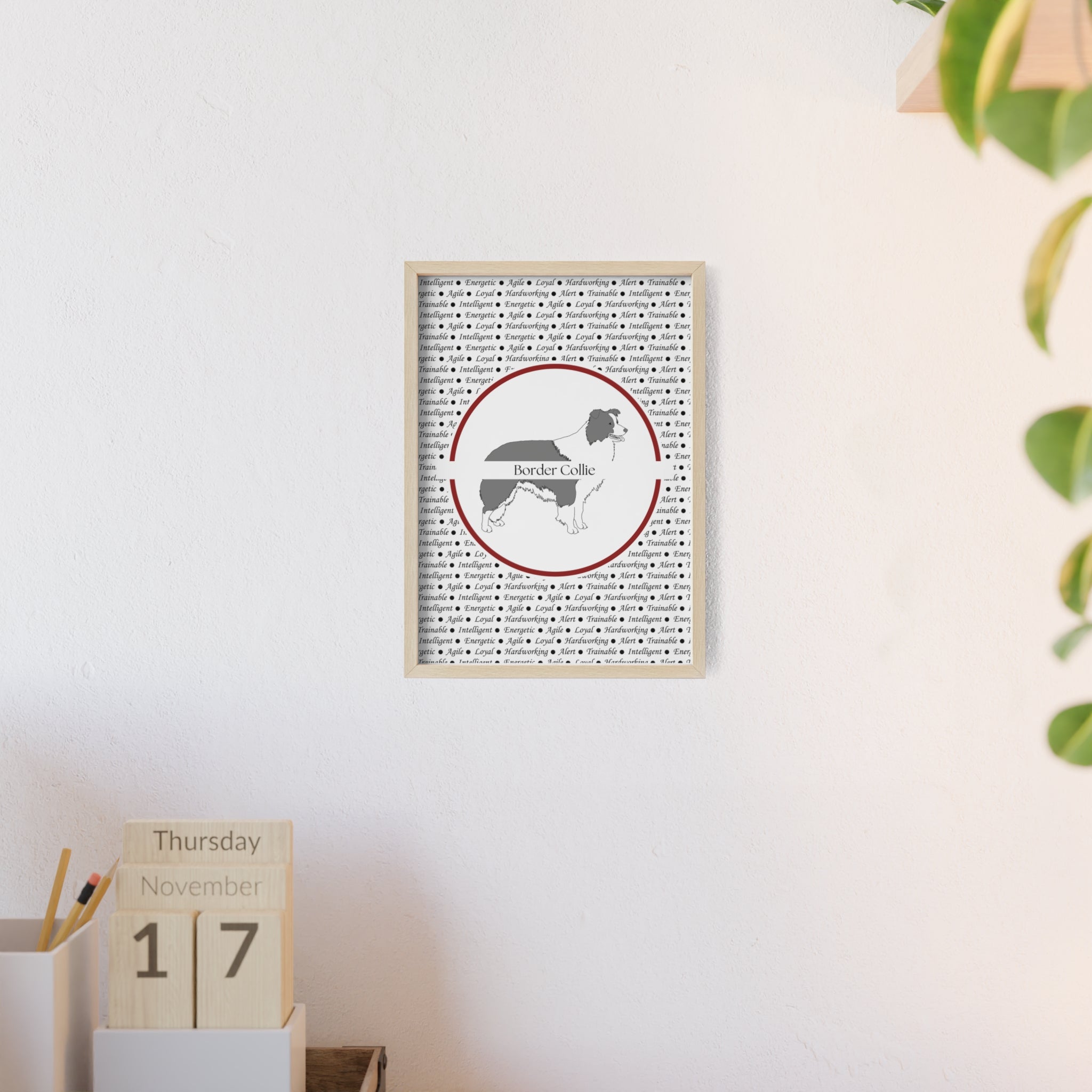Poster i träram (tavla) med Border Collie-motiv
