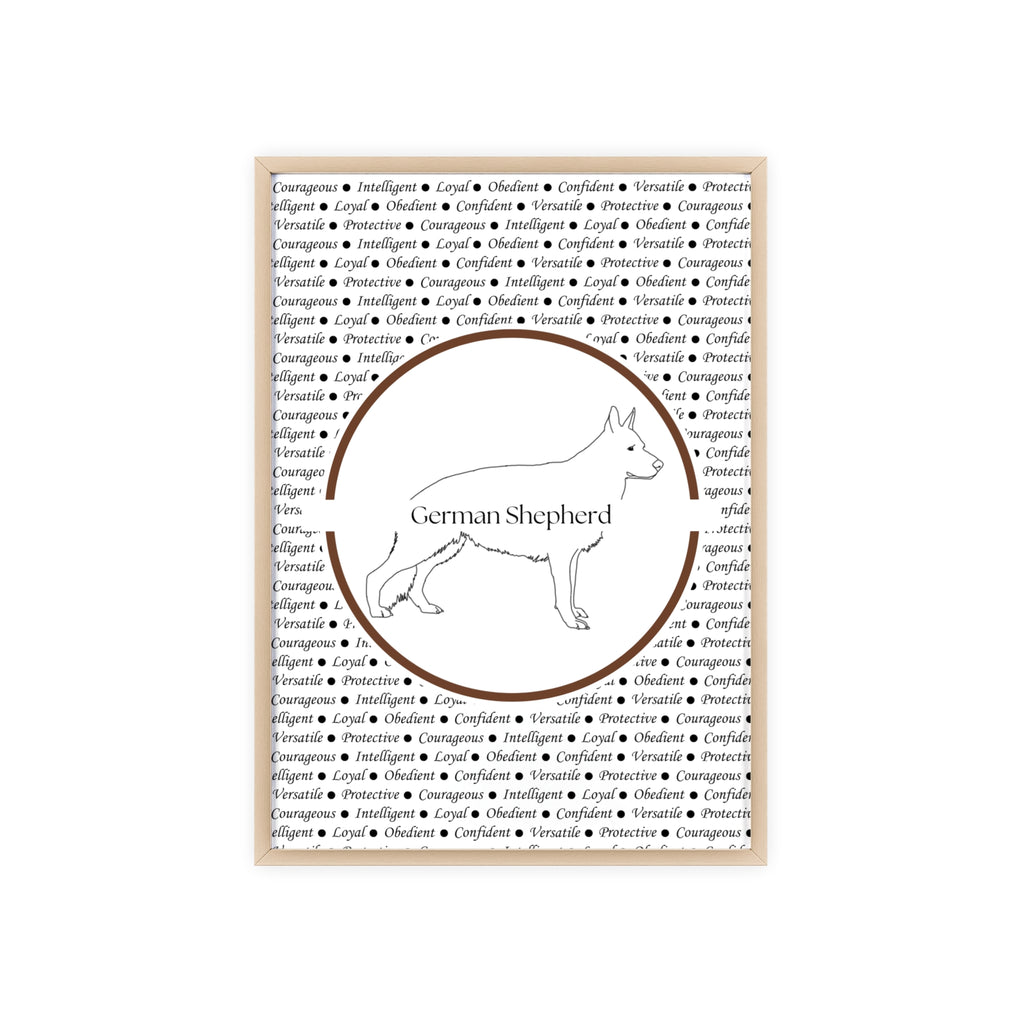 Poster i träram (tavla) med Tysk Schäfer (German Shepherd)-motiv
