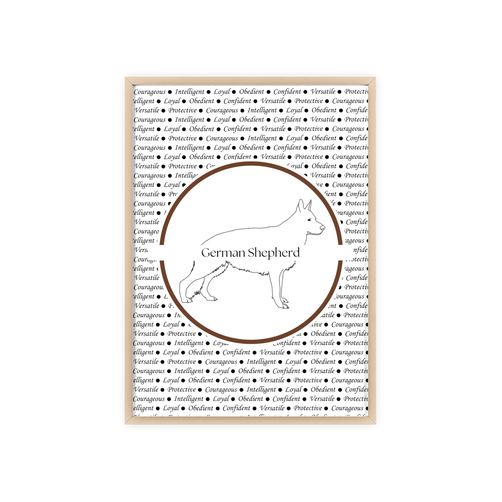 Poster i träram (tavla) med Tysk Schäfer (German Shepherd)-motiv