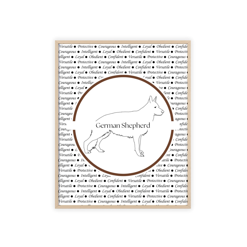 Poster i träram (tavla) med Tysk Schäfer (German Shepherd)-motiv