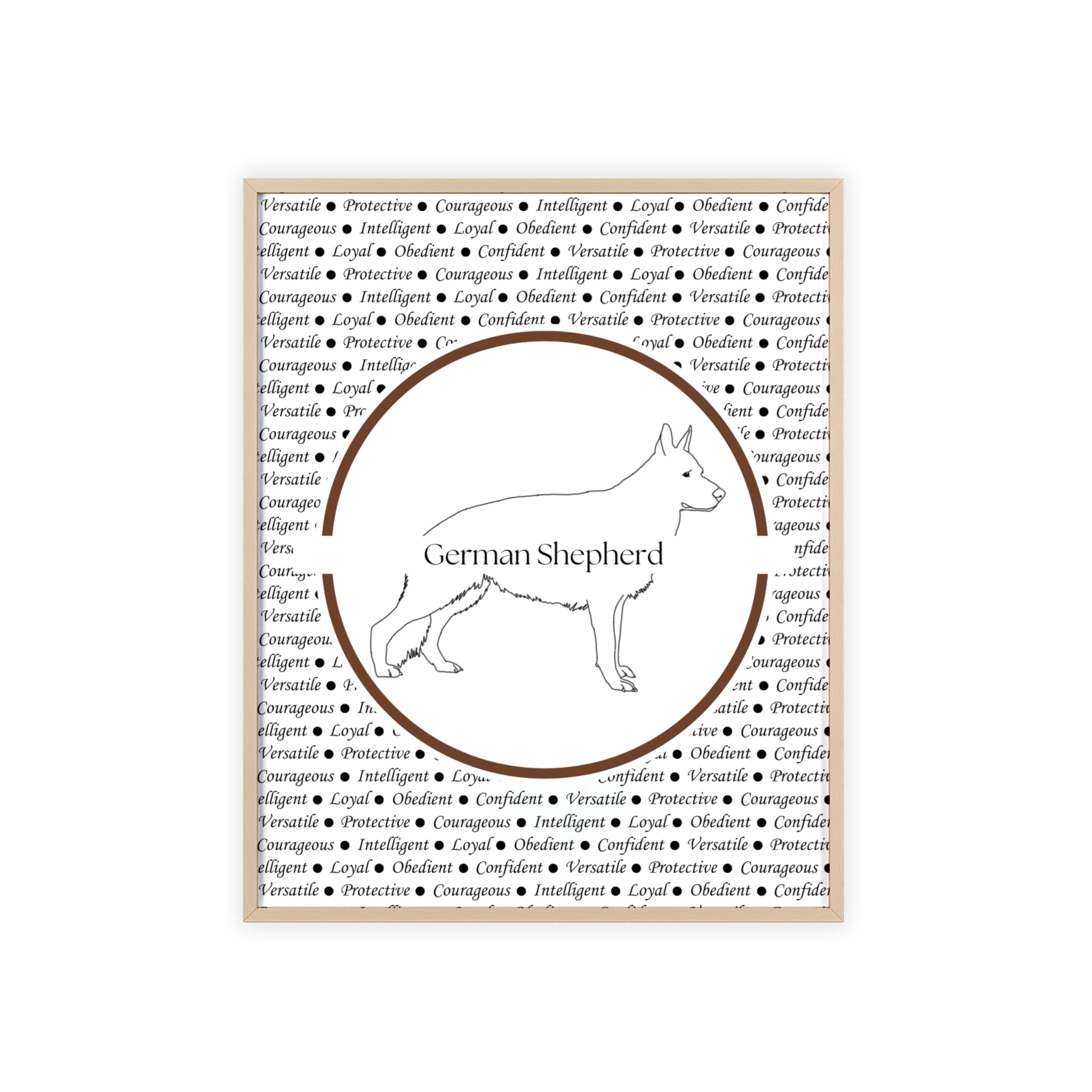 Poster i träram (tavla) med Tysk Schäfer (German Shepherd)-motiv
