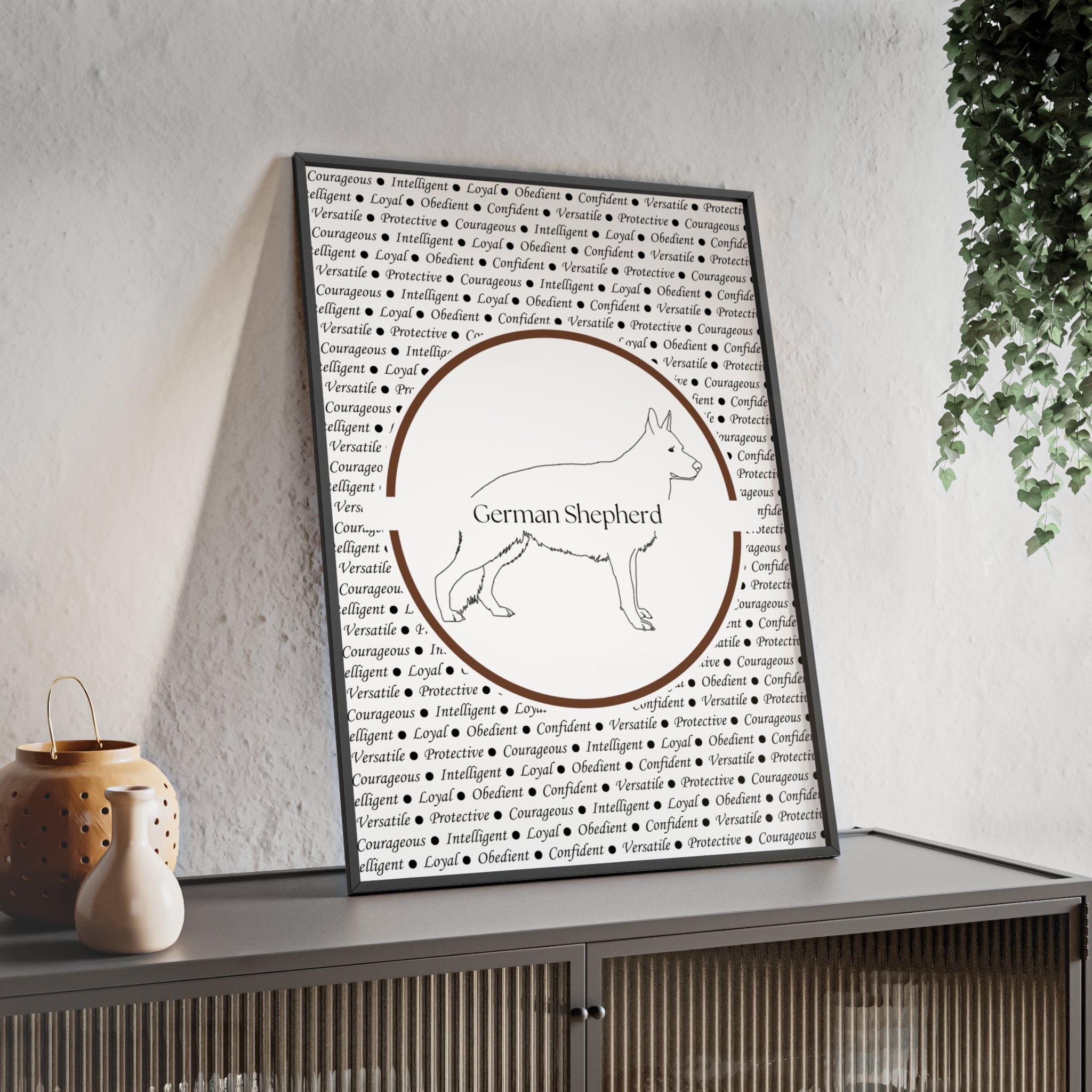 Poster i träram (tavla) med Tysk Schäfer (German Shepherd)-motiv