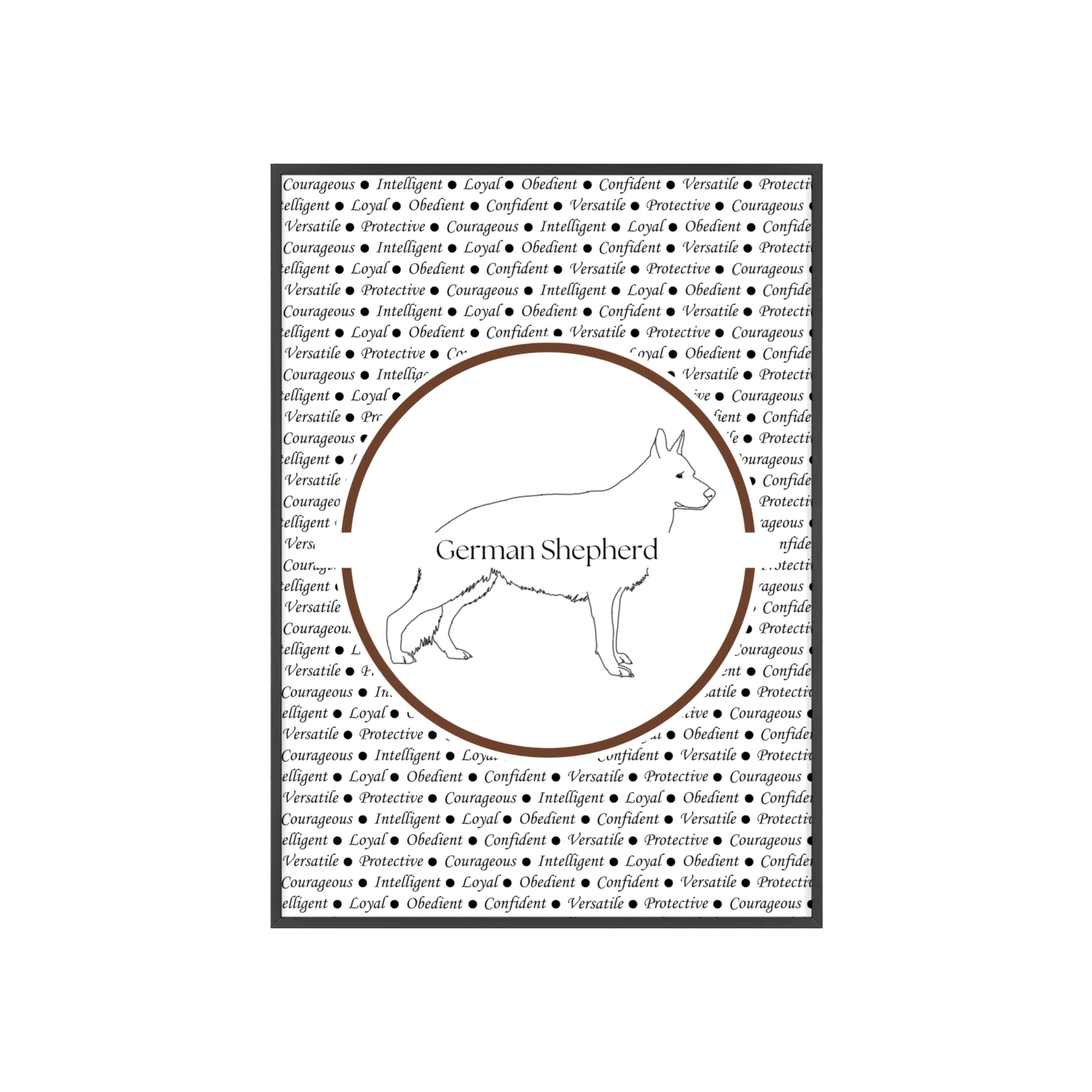 Poster i träram (tavla) med Tysk Schäfer (German Shepherd)-motiv