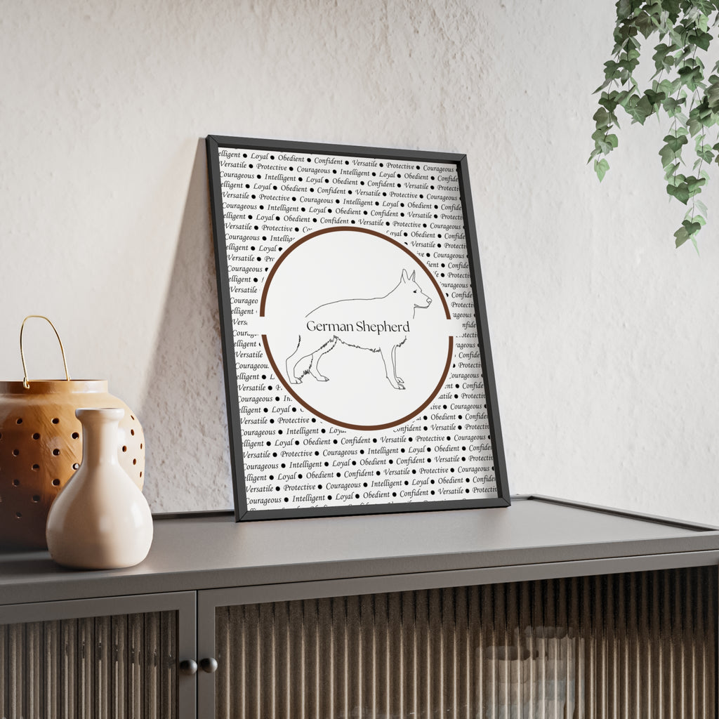 Poster i träram (tavla) med Tysk Schäfer (German Shepherd)-motiv