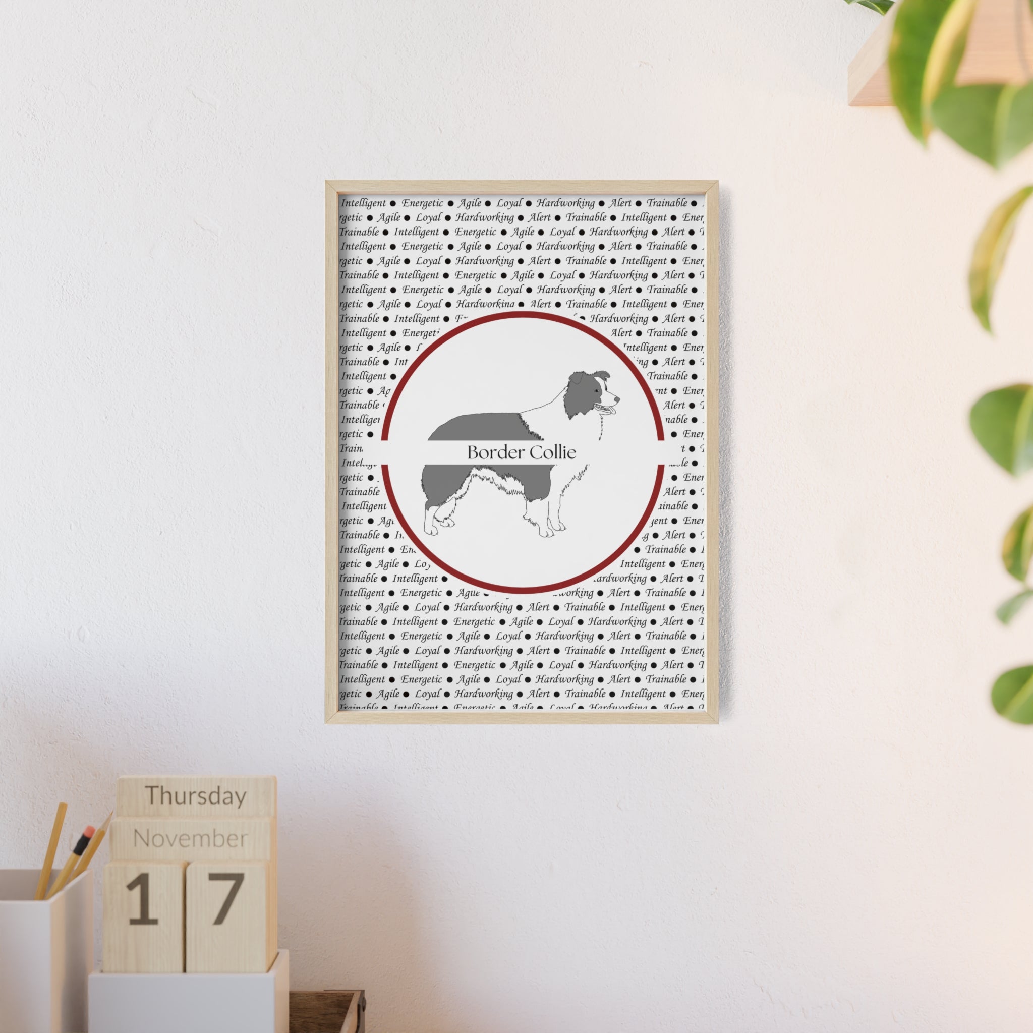 Poster i träram (tavla) med Border Collie-motiv