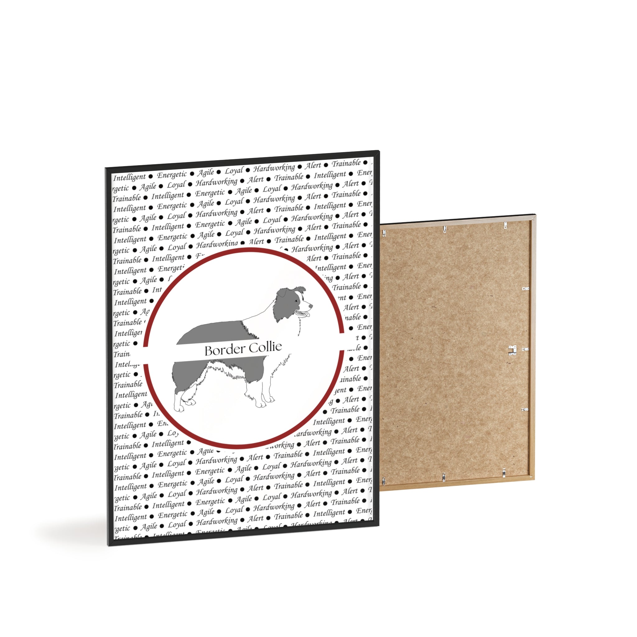 Poster i träram (tavla) med Border Collie-motiv