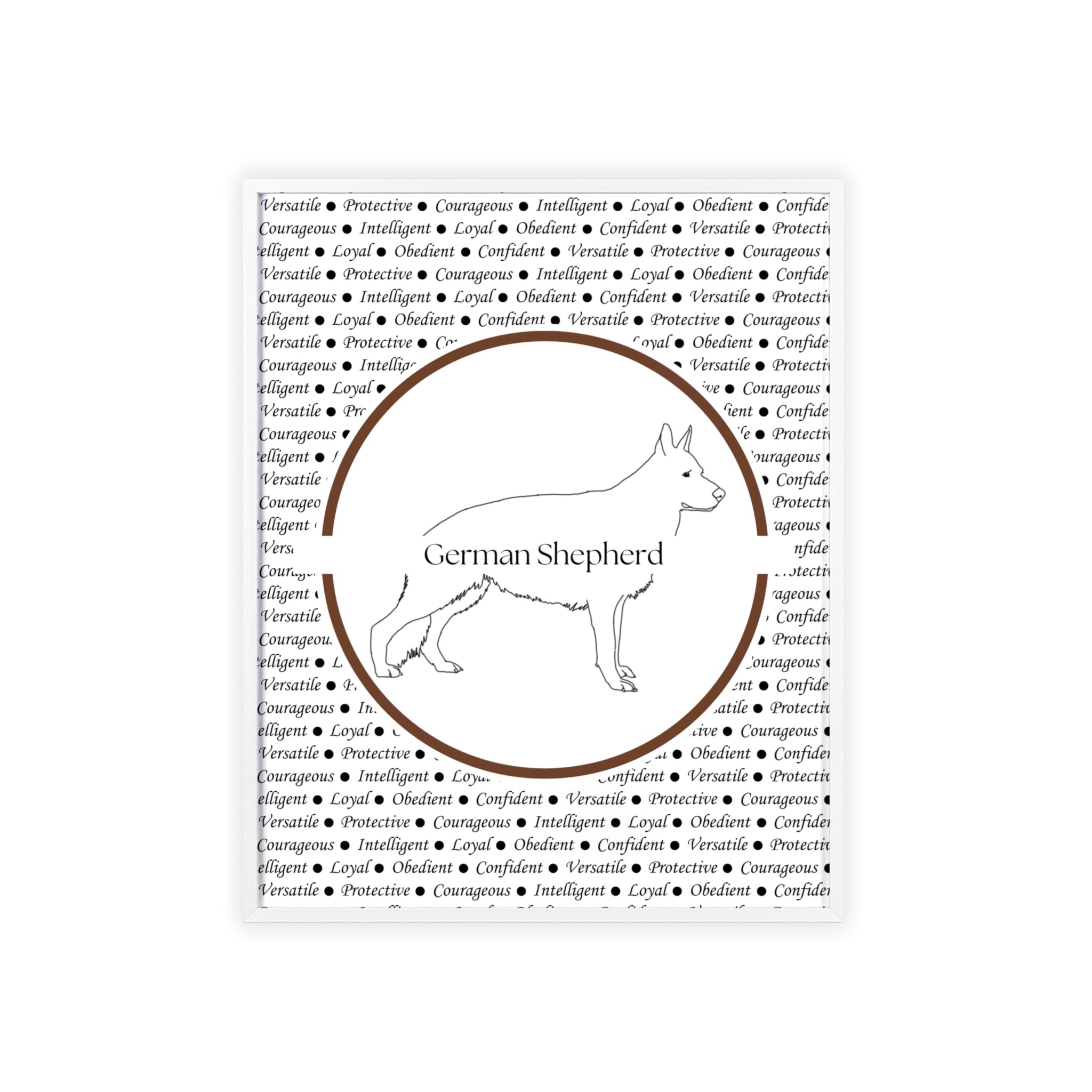 Poster i träram (tavla) med Tysk Schäfer (German Shepherd)-motiv