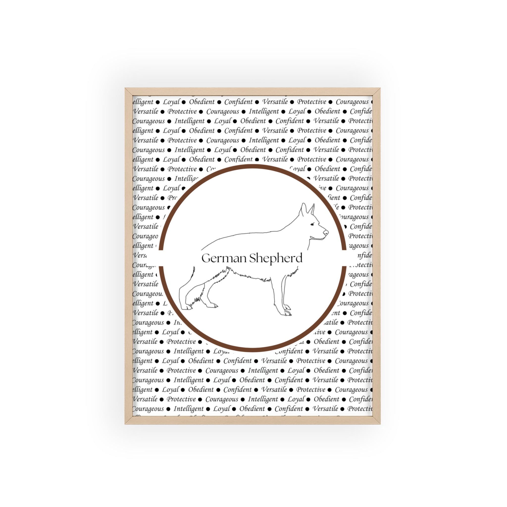 Poster i träram (tavla) med Tysk Schäfer (German Shepherd)-motiv