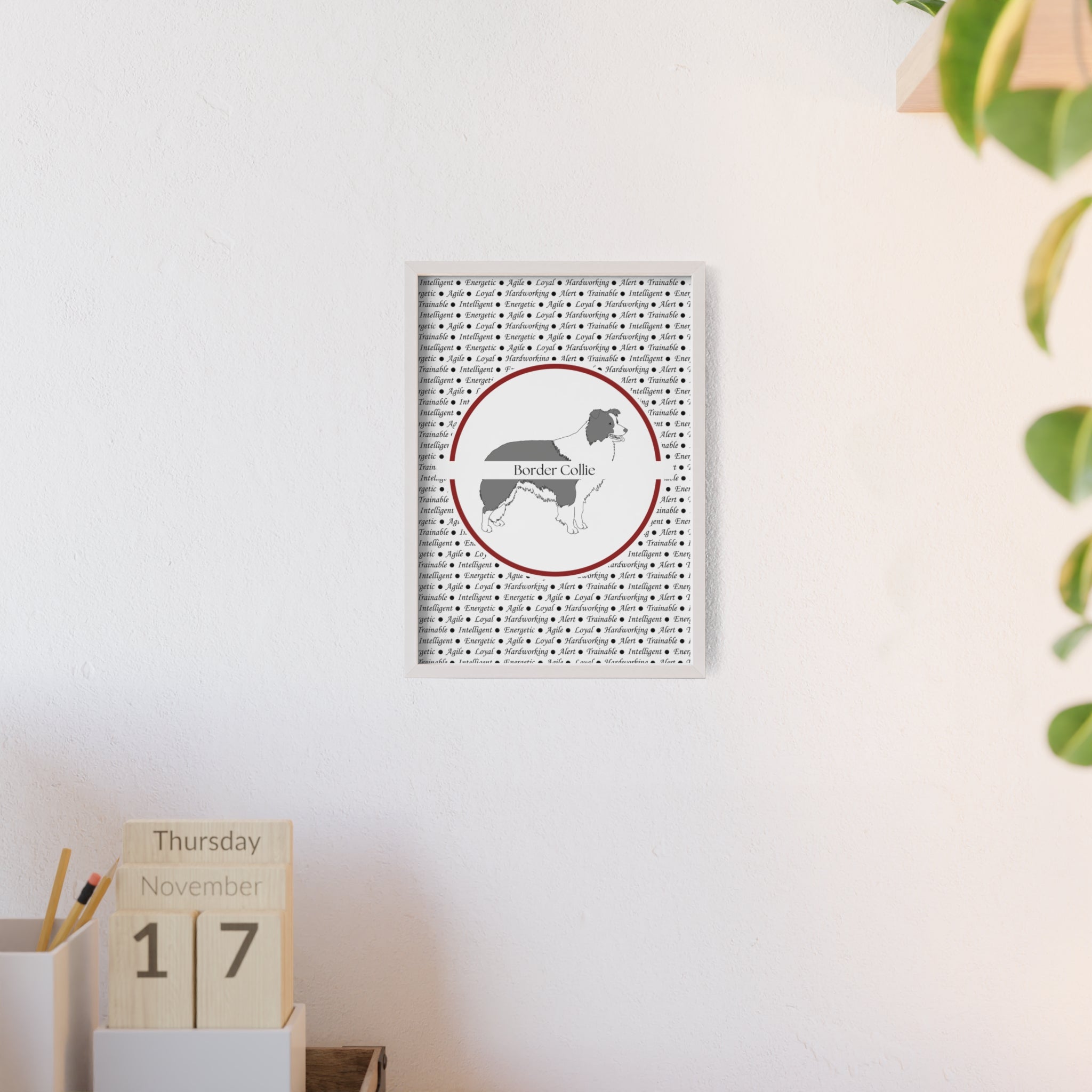 Poster i träram (tavla) med Border Collie-motiv