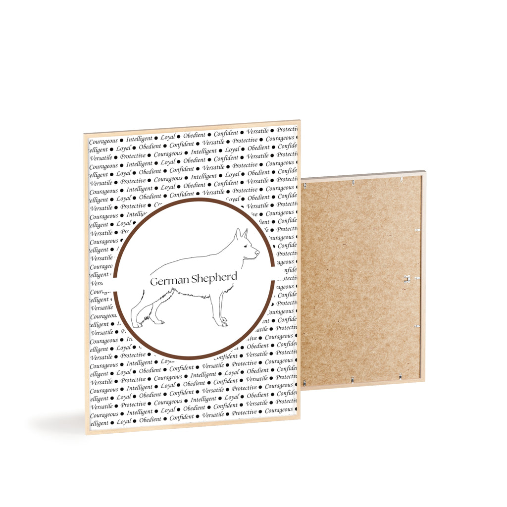 Poster i träram (tavla) med Tysk Schäfer (German Shepherd)-motiv