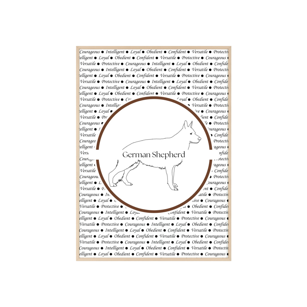 Poster i träram (tavla) med Tysk Schäfer (German Shepherd)-motiv