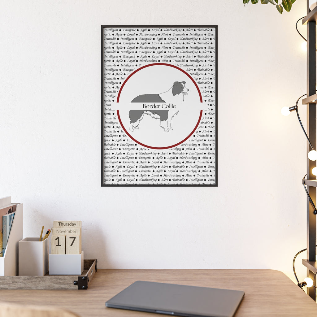 Poster i träram (tavla) med Border Collie-motiv