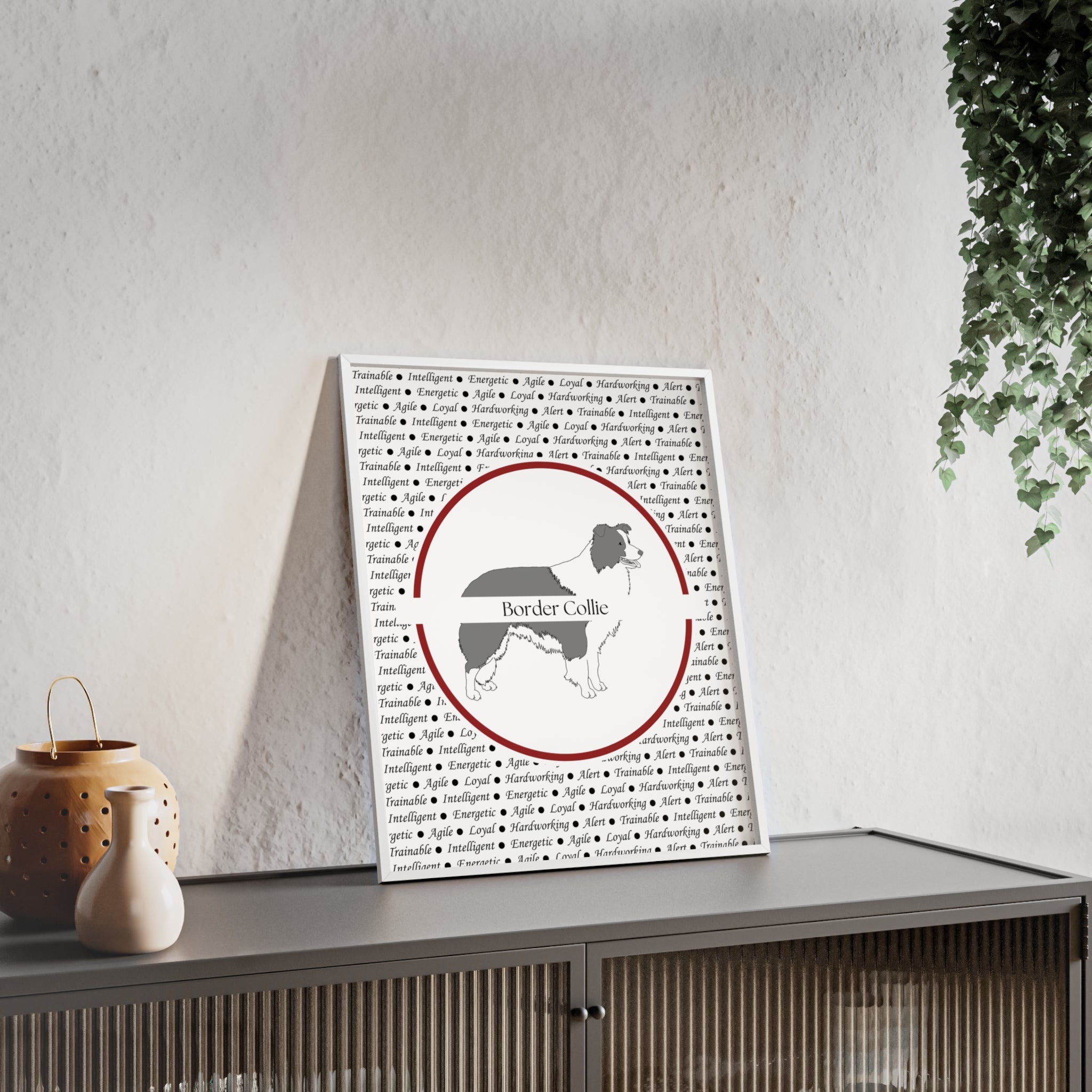 Poster i träram (tavla) med Border Collie-motiv