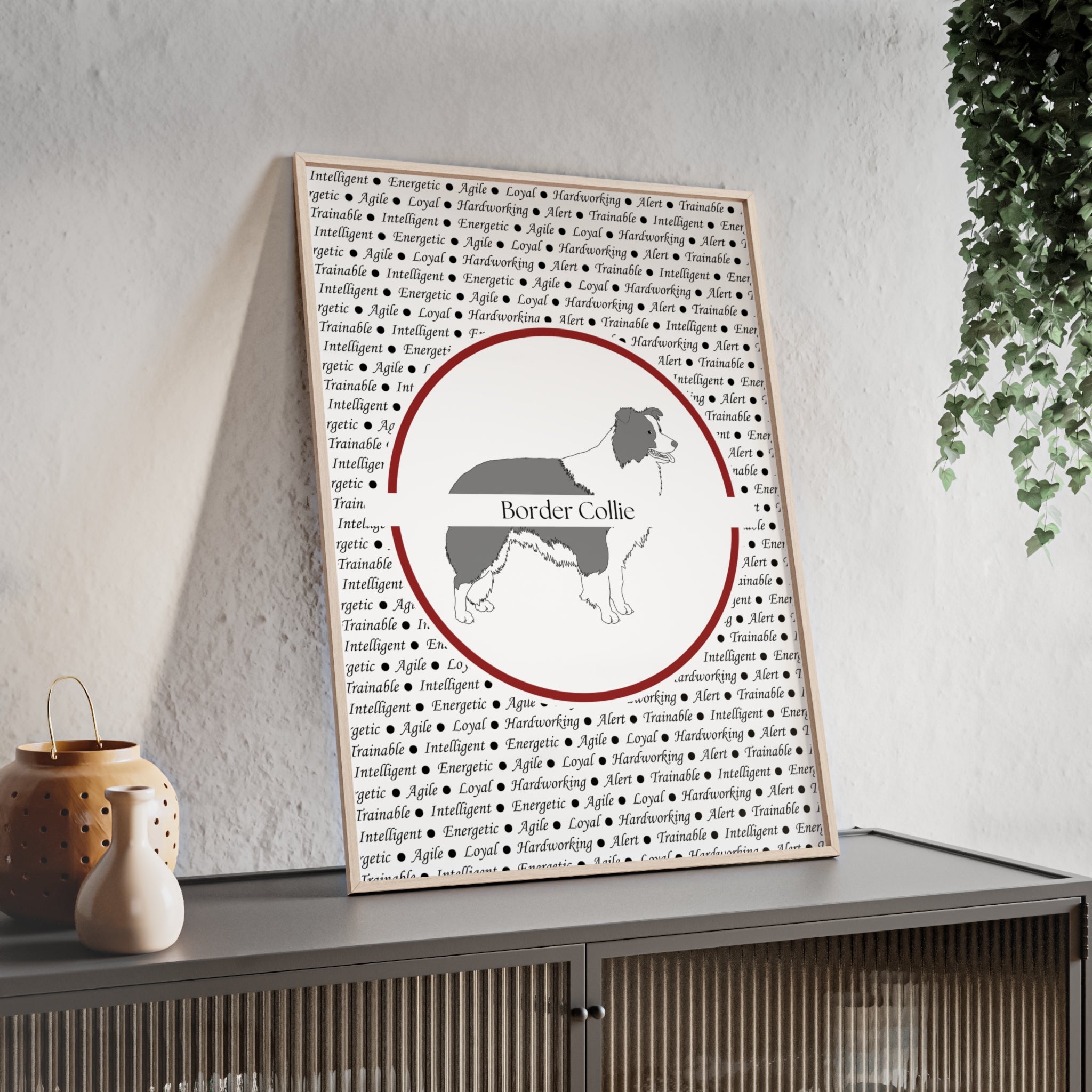 Poster i träram (tavla) med Border Collie-motiv